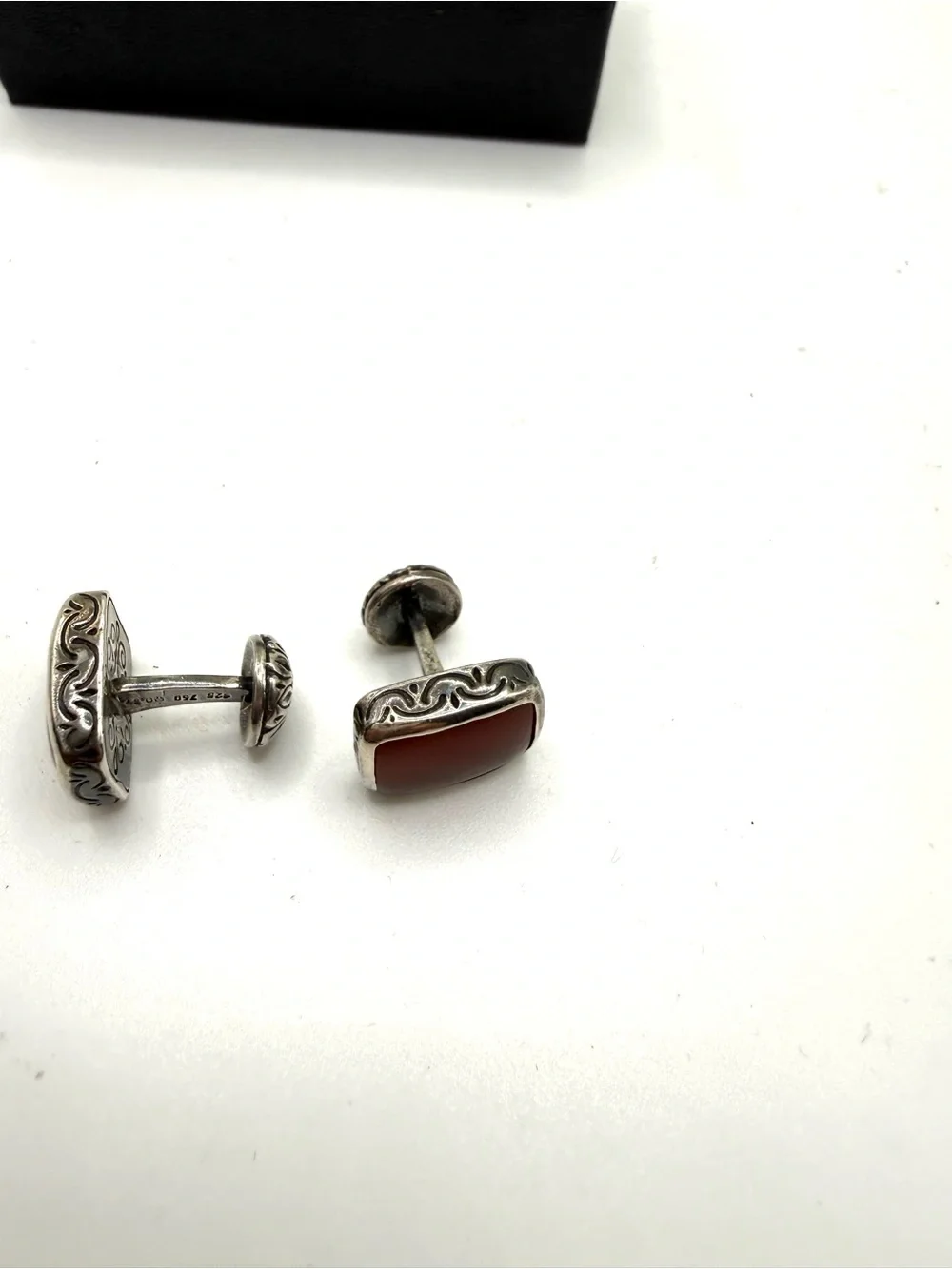 Konstantino 18k Sterling Silver Cufflinks with Carnelian-Red Stones